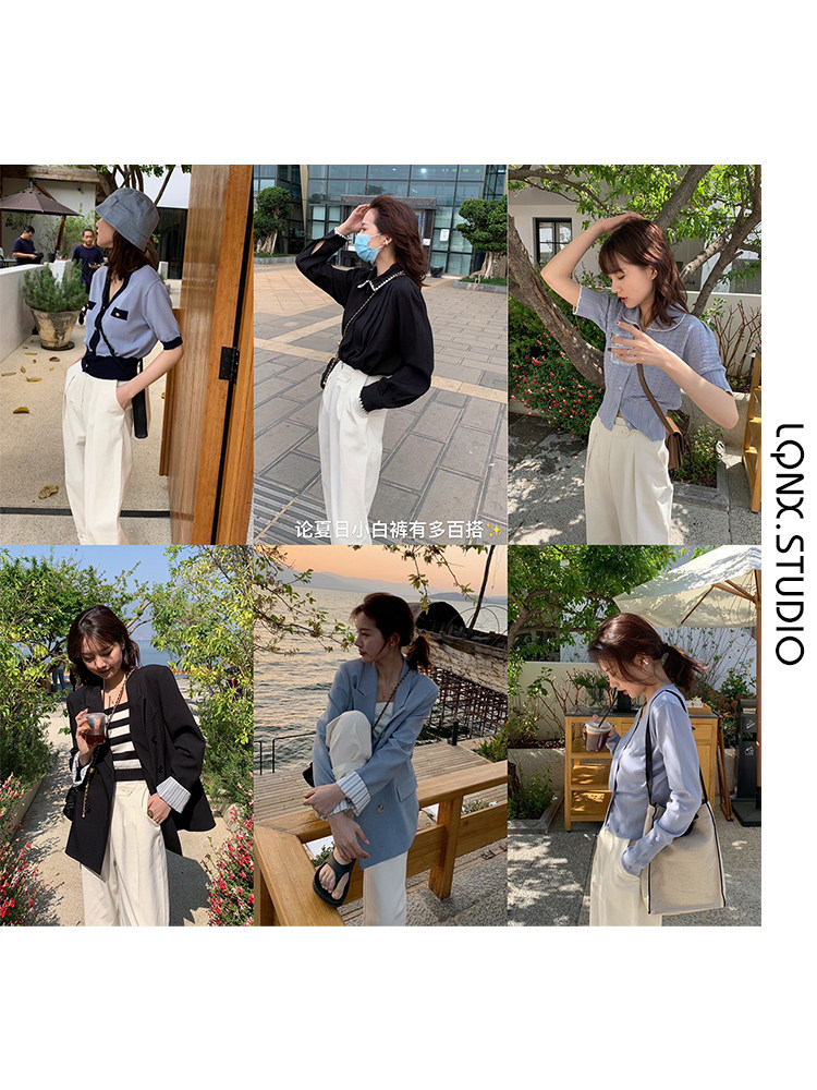 2023 NEW AUTUMN HIGH-WAISTED SLIM DESIGN THIN WHITE SUIT PANTS WOMENS COTTON DRAPE CASUAL STRAIGHT PANTS