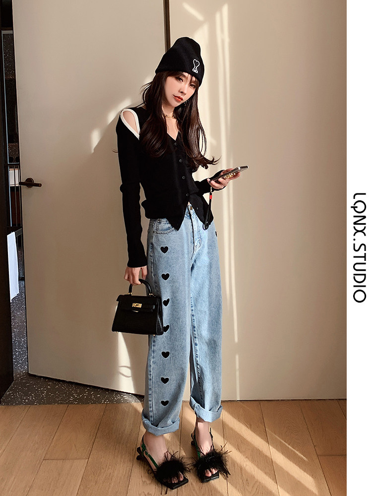 GENTLENESS VINTAGE CONTRAST OFF-THE-SHOULDER KNITWEAR WOMENS AUTUMN 2024 SLIMMING TOP V-NECK SCHEMING CROPPED CARDIGAN