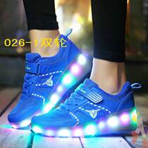 Two-wheeled flashing hot wheels auxiliary wheel shoes skateboard childrens runaway pulley shoes star wheel auxiliary two-wheel transportation