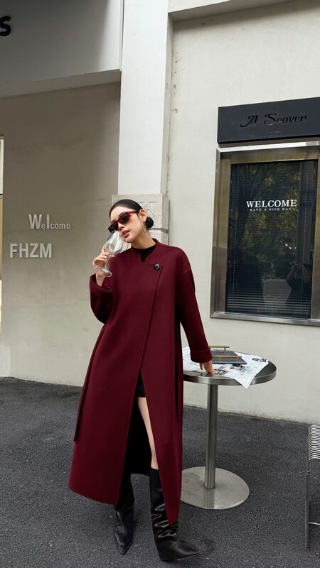 (Sisi Special) 2026 New Double-Sided Cashmere Coat for Women, Mid-Length Loose Coat 053