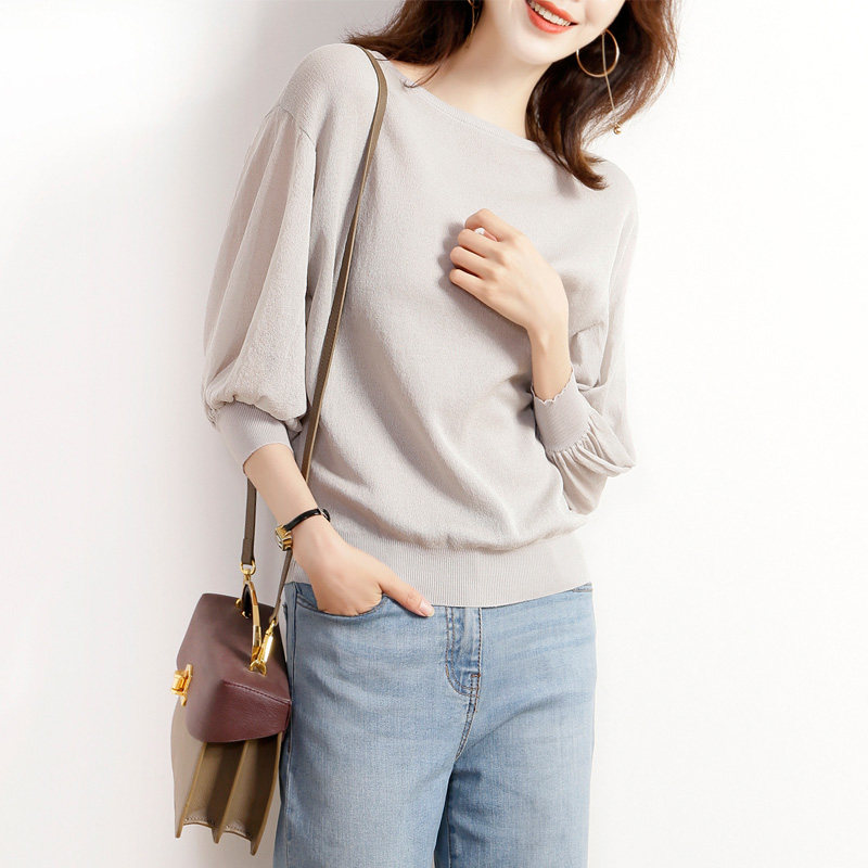 Japanese women's women's 2021 summer New loose lantern sleeve ice Sun shirt air conditioning shirt thin sweater women