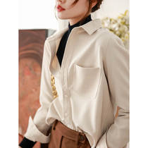 Grinding Wool Texture Shirt Woman Autumn winter 100 lap retro port Taste Loose thickened Thickened Bottom Lady Shirt New