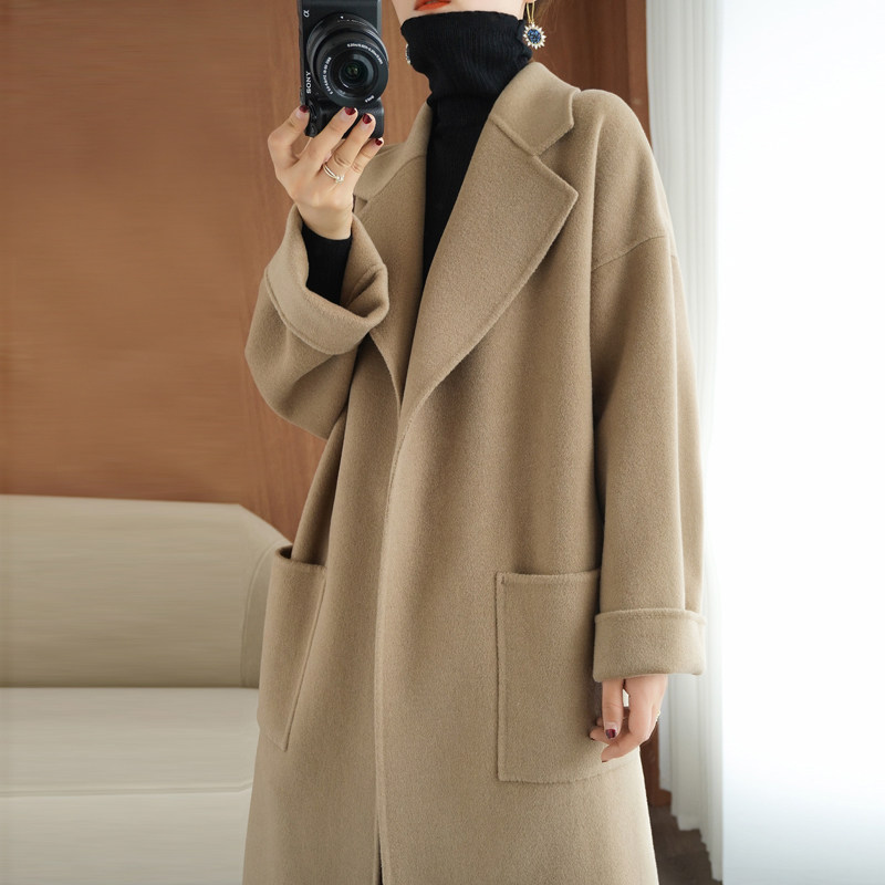 Double face cashmere Grand coat Women's long version 2021 New high-end temperament slim 100% wool Lady Coats