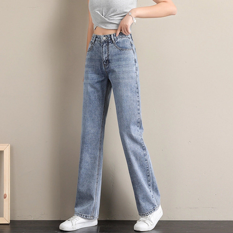 Jeans women's high waist summer thin section Hepburn straight loose wide leg pants are thin and tall all-match trend drape trousers