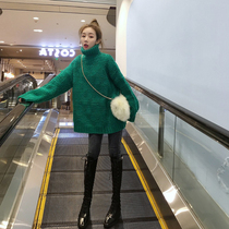 Sleeve Hooded Sweater Jacket Woman 2021 Autumn Winter New pure color Korean version High collar day Department Lazy Wind loose needle cardiovert