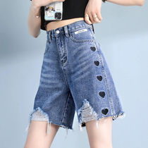 Breaking Hole Cowboy Shorts Woman 2021 Summer thin section High waist display slim loving hair edge Loose Tide 50% Straight Pants Pants