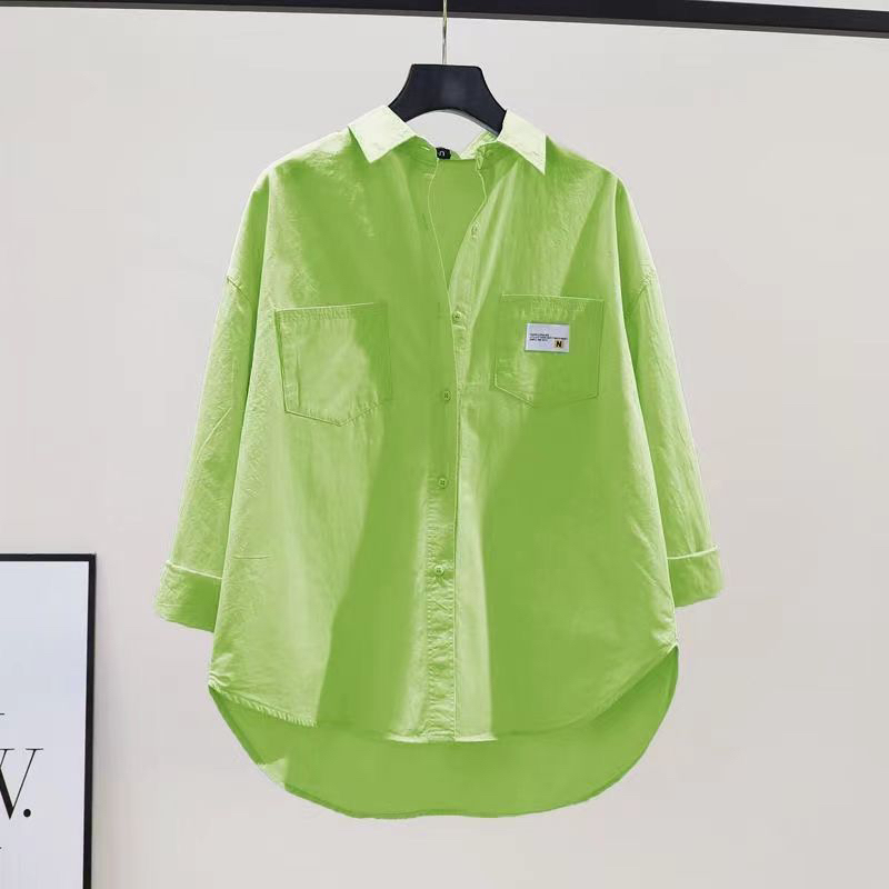 Green 100% Pure Cotton Summer Thin Coat Shirt for Women 2026 New Loose Simple Mid-Length Shirt for Women Sun Protection