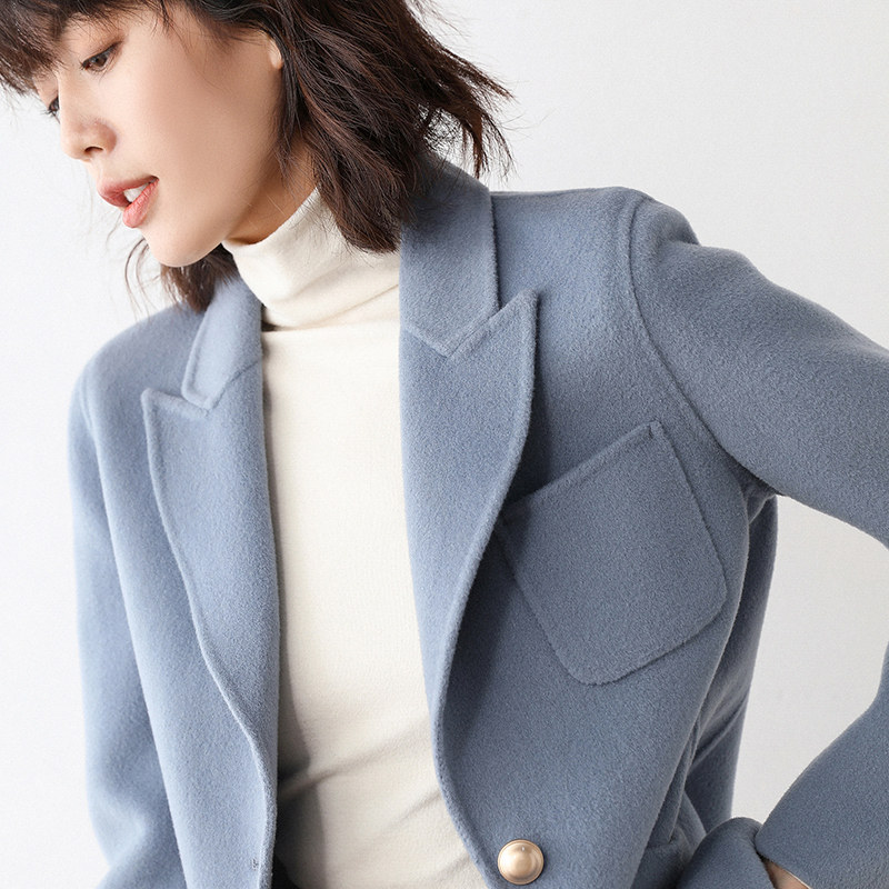 Double face cashmere suit jacket woman short 2021 autumn and winter high-end fur, what about the commuter wool, the big coat?