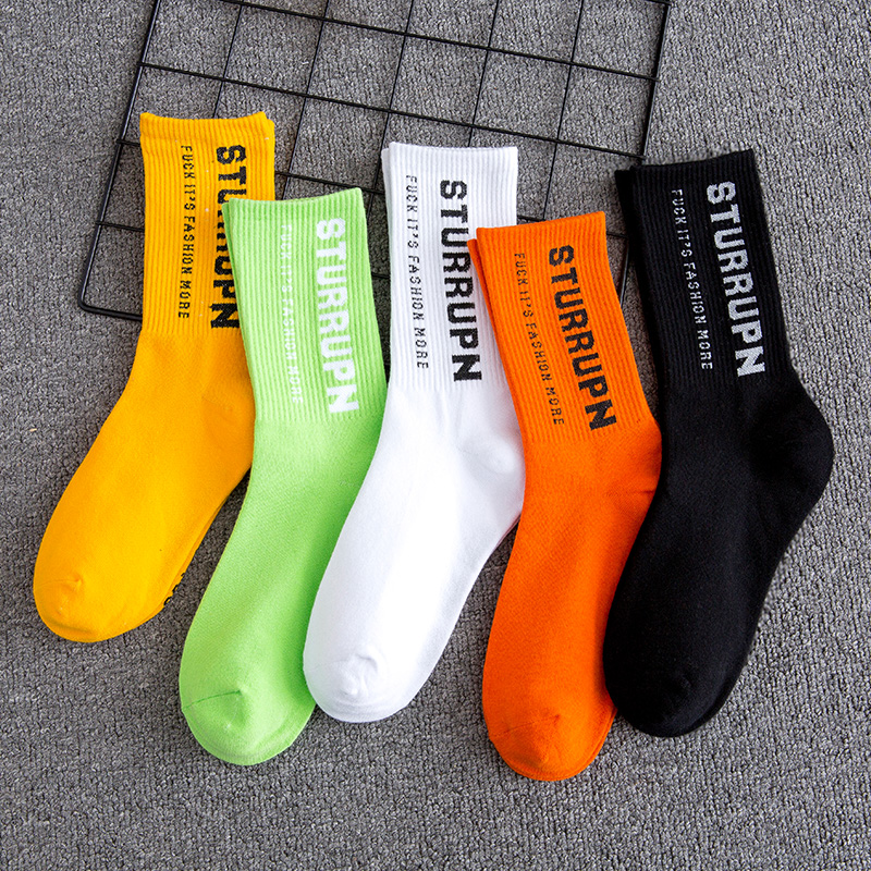 Socks Men's and women's middle tube socks Street thin summer bottom long tube pure cotton ins tide summer stockings Sports basketball socks