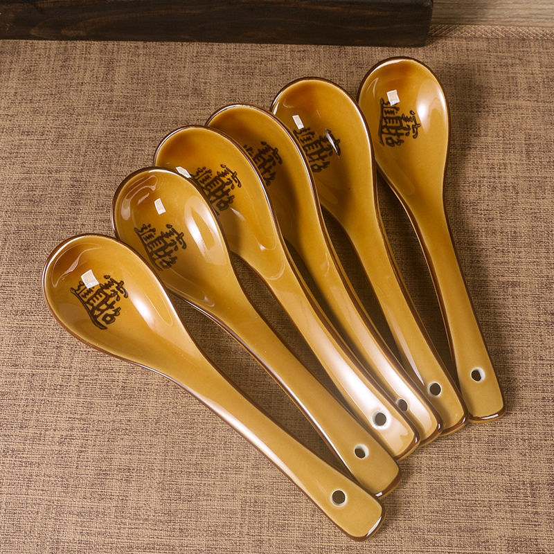 Restaurant Store Attracts Wealth and Treasure Snack Bar Lanzhou Ramen Commercial Long-Handled Retro Ceramic Spicy Hot Long-Handled Soup Spoon Restaurant Store Attracts Wealth and Treasure Snack Bar Lanzhou Ramen Commercial Long-Handled Retro Ceramic Spicy Hot Long-Handled Soup Spoon