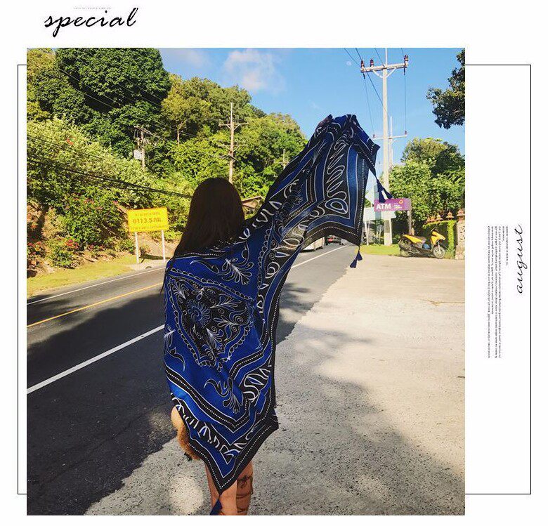 Silk Scarves Spring 100 Hitchhiking Holiday Shawl Beach Beach Towels Cotton Linen Great Scarf Double-Purpose Yarn Towel Air Conditioning Summer