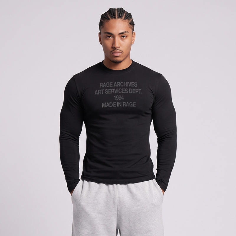 Ragecave American Retro Slim-Fitting Elastic Sweat-Absorbent Casual Printed Knitwear Long-Sleeved Men's Sports Fitness Top Ragecave American Retro Slim-Fitting Elastic Sweat-Absorbent Casual Printed Knitwear Long-Sleeved Men's Sports Fitness Top