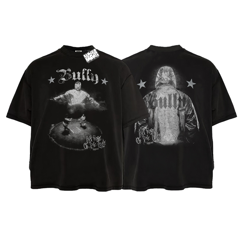 Ragecave American Retro Kanye Bully Distressed Print Vintage Loose Short-Sleeve T-Shirt Tee
