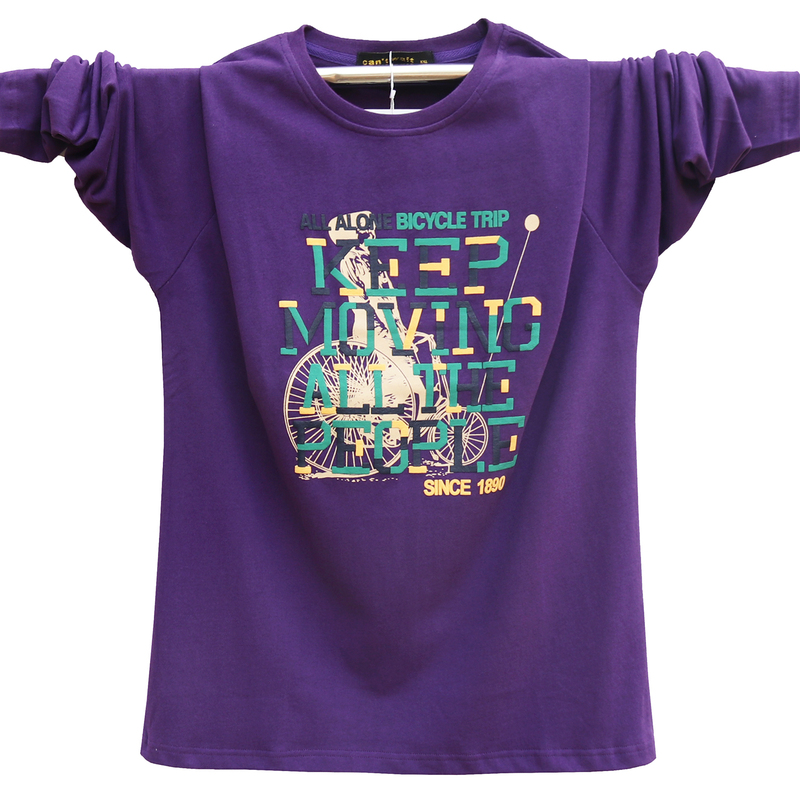 Teenager Plus-Size Men's Pure Cotton Loose-Fitting Sports Long-Sleeve T-Shirt, Men's Round-Neck Versatile Top, Fat Guy Style, Hong Kong Style, Purple