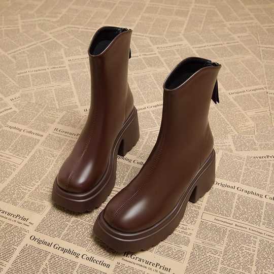Ретро-коричневые узкие ботинки для женщин, новинка осени-зимы 2025, увеличивающие рост, для невысоких, в британском стиле, челси, короткие ботинки