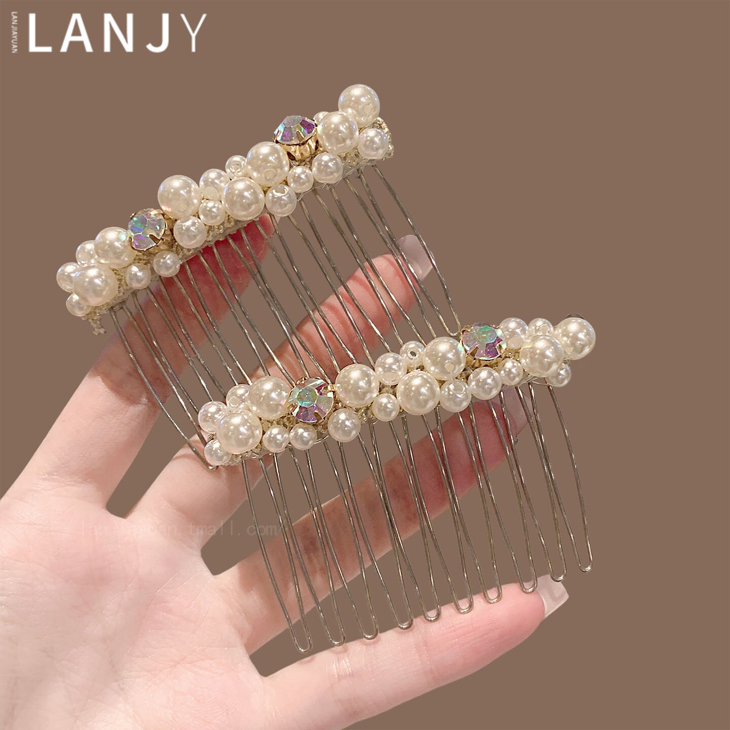 Korean retro pearl hair comb, sweet and girly rhinestone hair clip, fashionable toothed non-slip hair comb, simple inverted hair comb.