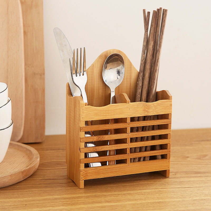 Home Multifunction Bamboo Chopstick Cage Creative Wall-mounted Chopstick Silo Box Drain Chopsticks Rack Kitchen and wood shelve