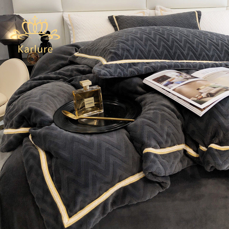 KARLURE double-sided coral suede four pieces of winter milk suede flannel velvet thick quilt cover bed linen bedding