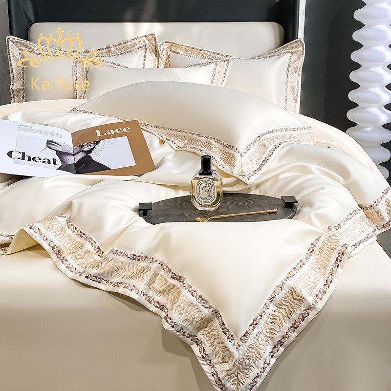 Karlure100 branch pure cotton full cotton four sets hotel pure color embroidery quilt cover bed linen bed hat bedding