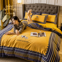 KARLURE bed with four sets of winter cotton faux velvet cover flange suede European-style milk suede bed linen coral suede