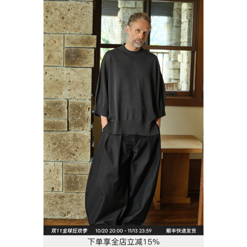 Oudavkyo Black Three-Quarter Sleeve Knit Men's Thin Breathable T-Shirt Pullover Top for Summer Oudavkyo Black Three-Quarter Sleeve Knit Men's Thin Breathable T-Shirt Pullover Top for Summer
