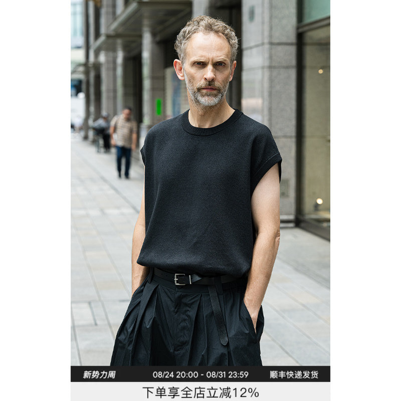 Oudavkyo Designer Imported Black Washi Yarn Sleeveless Knitted Vest for Men, Summer Loose Breathable Thin Top Oudavkyo Designer Imported Black Washi Yarn Sleeveless Knitted Vest for Men, Summer Loose Breathable Thin Top