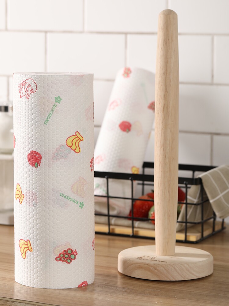 Kitchen paper towel wooden rack Roll toilet paper rack Desktop cleaning dish cloth Removable portable lazy disposable rag rack
