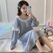 Ngủ váy nữ mùa xuân và mùa thu cotton dài tay áo đáng yêu bộ đồ ngủ tòa cổ tích ngọt ngào nữ mùa hè chúa gió dài ngủ váy lỏng lẻo.