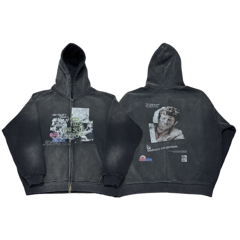 Heavenknows New Vintage Black Faded Fleece-Lined Zip-Up Printed Hoodie