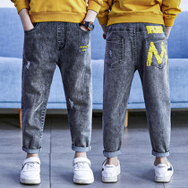 Boys  jeans spring and autumn 2021 new middle and large childrens Korean casual trousers 15 childrens western style pants 12 years old