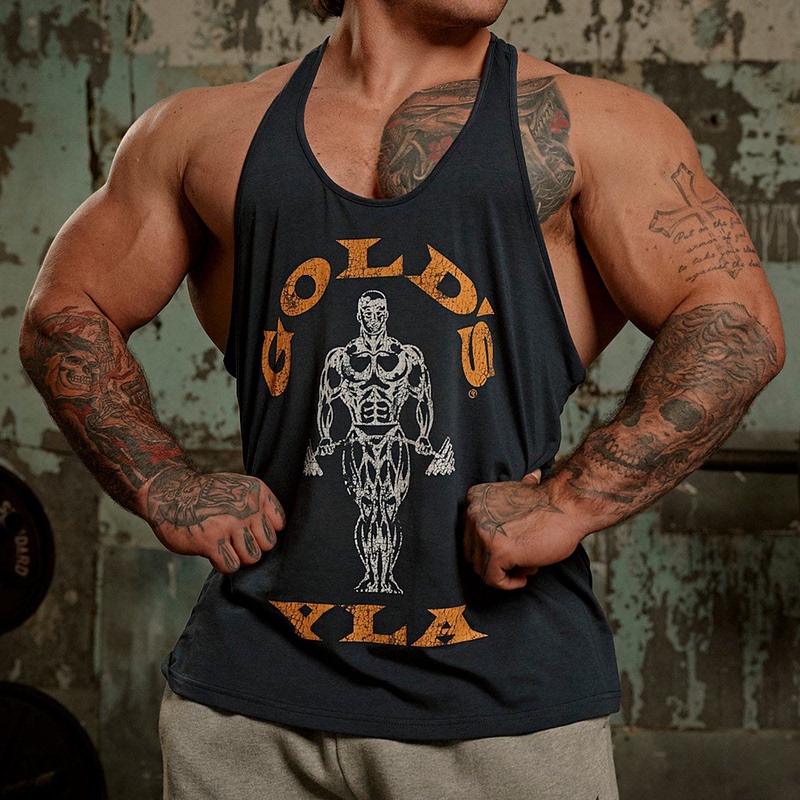 Golds Co-Branded Yla Fitness Men's Tank Top with Narrow Shoulder Straps, Cotton, Muscle-Enhancing, Sleeveless Sports T-Shirt, Training Top for Summer Golds Co-Branded Yla Fitness Men's Tank Top with Narrow Shoulder Straps, Cotton, Muscle-Enhancing, Sleeveless Sports T-Shirt, Training Top for Summer