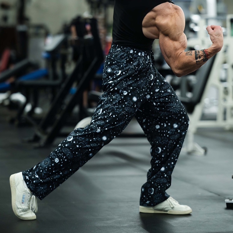 Youngla Quick-Drying Digital Print Men's Long Pants Loose Retro Straight Casual Pants Running Fitness Pants Thin Style