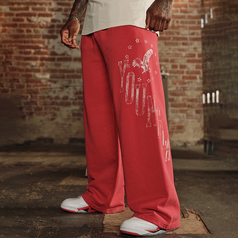 Youngla Loose Terry Cotton Pants American Style Joggers Casual Straight-Leg Sweatpants Sports Training Men's Pants