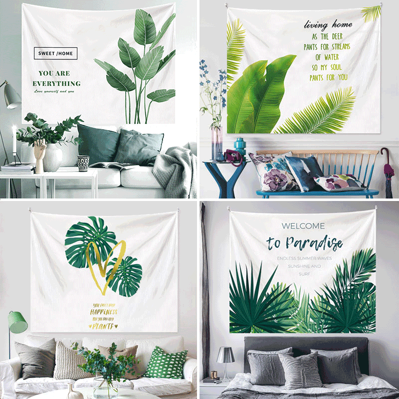 Scandinavian Plant Monotone ins Background Cloth Restaurant Tropical Green Plant Hanging Cloth Modern Simple Fresh Wall Cloth