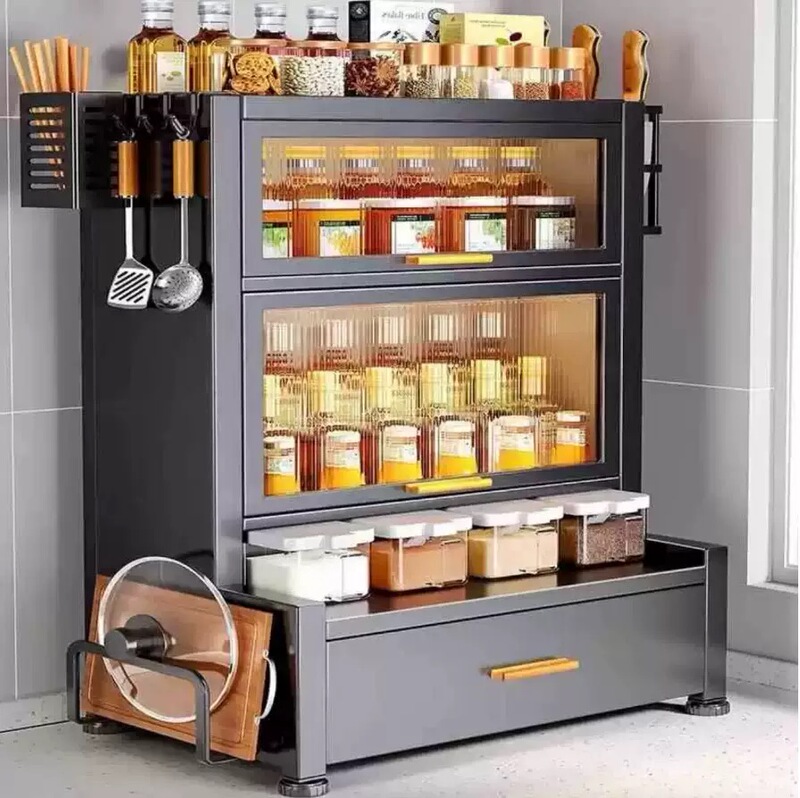 German Quality Kitchen Spice Rack Multi-Functional Household Countertop Dust-Proof with Door Spice Bottle Jar Spice Cabinet