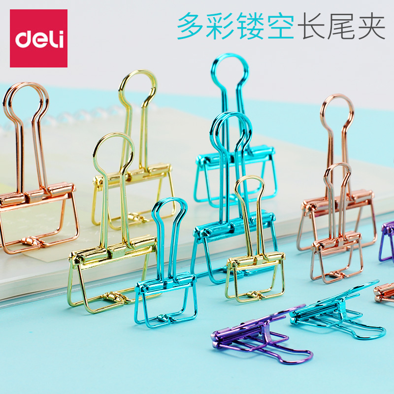 Powerful color hollow long tail clip small swallowtail clip medium test paper ticket clip cute anchovy goose fish tail metal iron clip small fresh student stationery office household hand account mixed large size