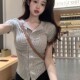 Pure lust style summer new top-sleeved summer versatile versatile V-neck niche niche ອອກແບບເສື້ອຍືດແມ່ຍິງ