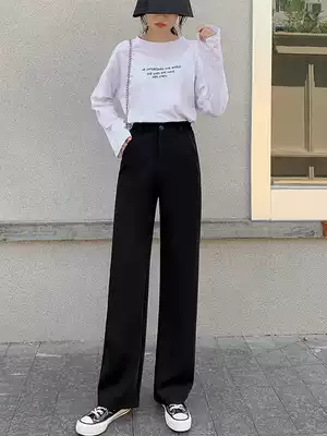 Black suit wide leg pants women's high waist thin hanging feeling 2021 autumn and winter New straight loose trousers women's mopping pants