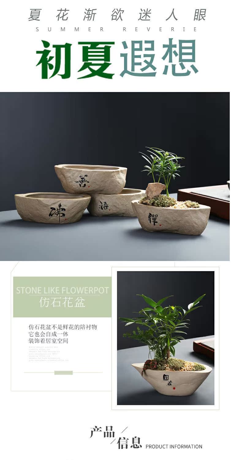 Creative imitation stone flower pot ceramic meaty plant small green plant pot desktop boutique bonsai clearance sale bag in the mail