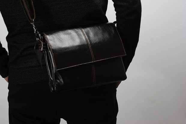 Hong Kong Single Shoulder Bag Street Tide Men's Bag Genuine Leather Leisure Skew Satchel Crosswalk Soft Bull Leather Backpack Tide Cards-Taobao