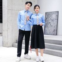 Blue shirt jk uniform Summer Academy style junior high school college students uniforms set Japanese graduation class dress dress women