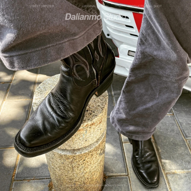 Dark Retro Short Boots for Men, Yongsheng Same Style Embroidered Western Cowboy Boots, American Motorcycle Boots, Amekaji R18 Boots Dark Retro Short Boots for Men, Yongsheng Same Style Embroidered Western Cowboy Boots, American Motorcycle Boots, Amekaji R18 Boots