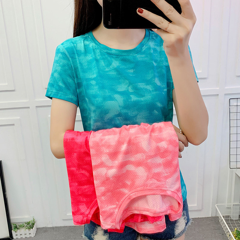 2022 Summer Thin lady outdoor camouflak short sleeve printed speed dry clothes quick dry and breathable round-collar hiking hiking T-shirt