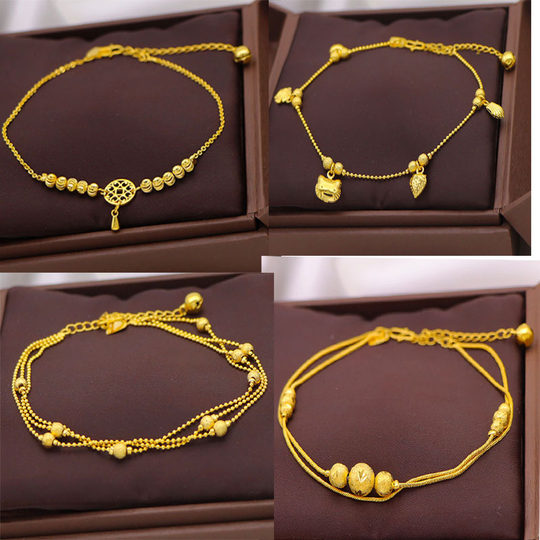 Vietnamese alluvial gold anklet for women with gold-plated transfer beads simulation