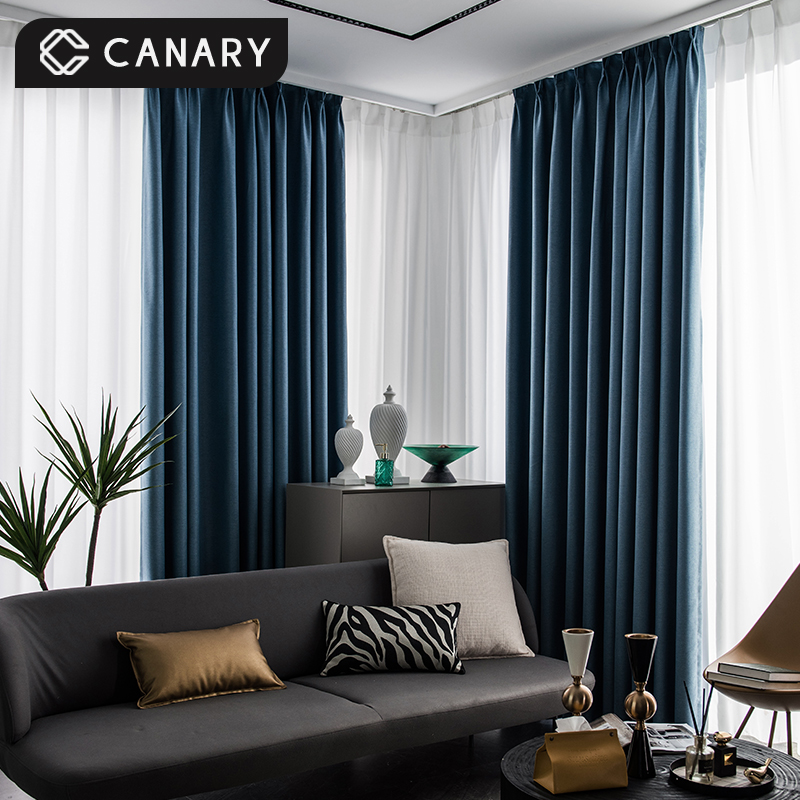 Nordic simple thickened cotton and linen 100 full shading heat insulation sunscreen curtain cloth finished high-end atmosphere living room bedroom