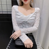 Весенний приталенный кружевной шифоновый цветной сексуальный приятный телу лонгслив, 2020, V-образный вырез