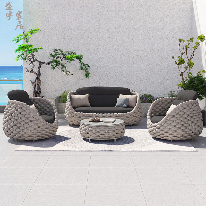 Nordic outdoor sofa courtyard villa garden balcony rattan chair sofa coffee table combination outdoor terrace rattan sofa