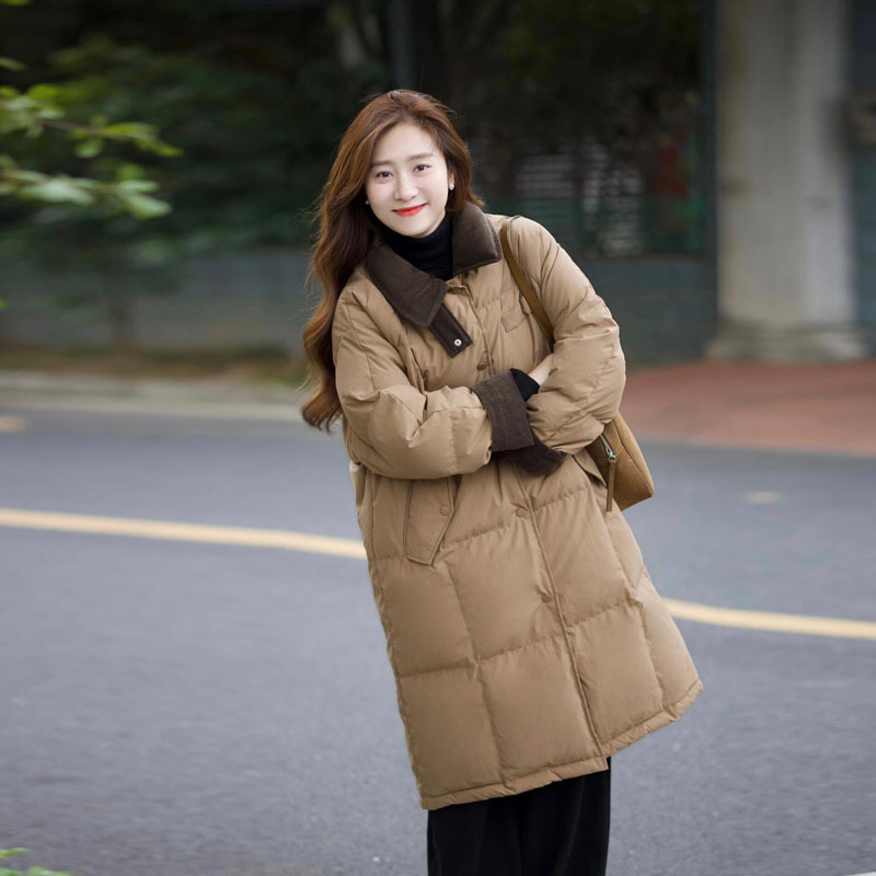 Mid-Length Corduroy Lapel down Cotton Jacket for Women 2026 New Korean Style Loose and Stylish Cotton Coat Mid-Length Corduroy Lapel down Cotton Jacket for Women 2026 New Korean Style Loose and Stylish Cotton Coat