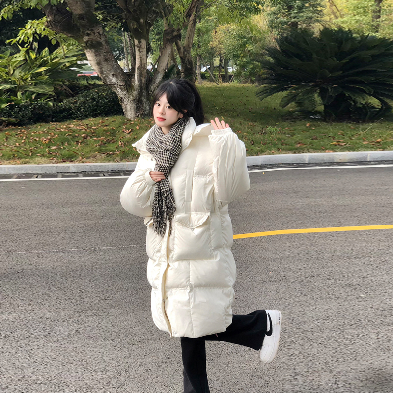 Mid-Length Solid Color Versatile Hooded down Jacket for Women, Winter 2025 New Korean Style Loose Thickened White Duck down Coat