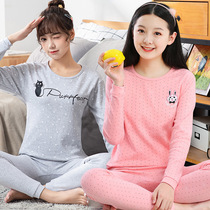 Pure cotton thermal underwear girls big childrens autumn clothes long pants pure cotton thin suit girls a set of junior high school students winter